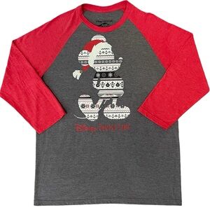 Disney Mickey Mouse Fair Isle Christmas Print Raglan Baseball Shirt